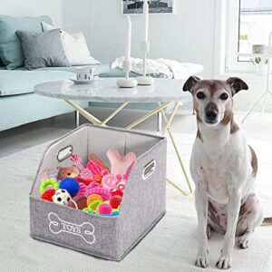 Geyecete Big Dog Toys Storage Bins Canvas Foldable Fabric Trapezoid with metal handles pet Baskets,Storage Bin Large toy box Organizer-Gray