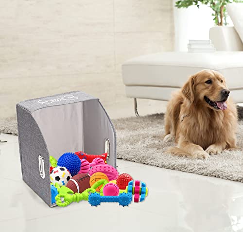 Geyecete Big Dog Toys Storage Bins Canvas Foldable Fabric Trapezoid with metal handles pet Baskets,Storage Bin Large toy box Organizer-Gray