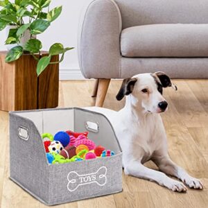 Geyecete Big Dog Toys Storage Bins Canvas Foldable Fabric Trapezoid with metal handles pet Baskets,Storage Bin Large toy box Organizer-Gray