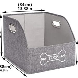 Geyecete Big Dog Toys Storage Bins Canvas Foldable Fabric Trapezoid with metal handles pet Baskets,Storage Bin Large toy box Organizer-Gray