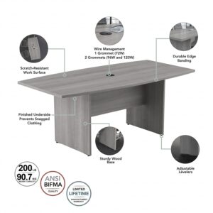 Bush Business Furniture Conference Table for 6-8 People with Wood Base | Boat Shaped 8 Foot Desk for Office Boardrooms and Training Rooms, 96W x 42D, Platinum Gray