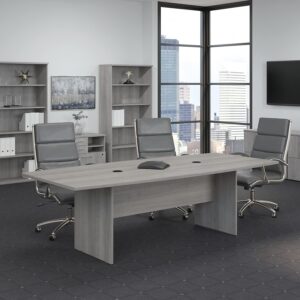 Bush Business Furniture Conference Table for 6-8 People with Wood Base | Boat Shaped 8 Foot Desk for Office Boardrooms and Training Rooms, 96W x 42D, Platinum Gray