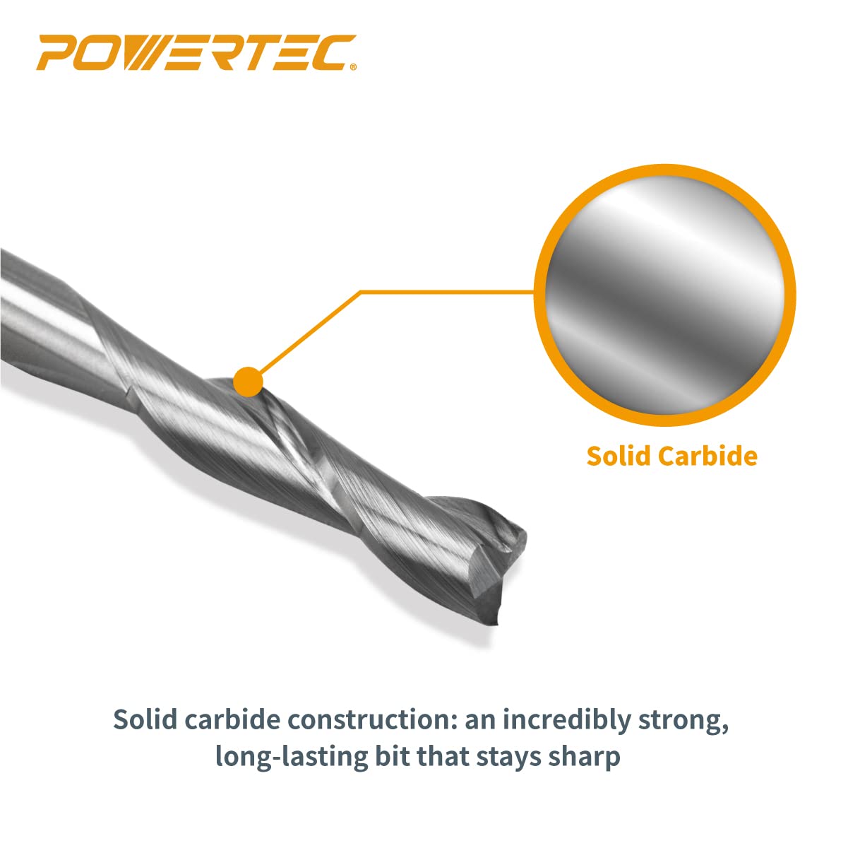 POWERTEC Solid Carbide Up Cut Spiral Router Bit, 1/4" Shank and 1/4 inch Cutting Dia., 1-Inch Cutting Length, Woodworking Router bits for use on CNC and Router Tool (73002)