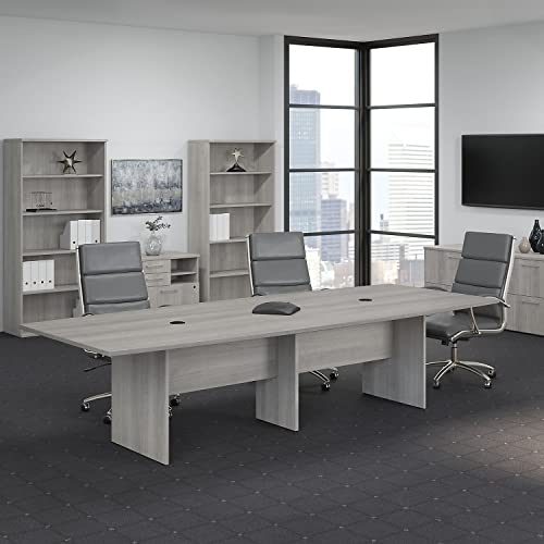 Bush Business Furniture Conference Table for 8-10 People | Boat Shaped 10 FT Engineered Wood Meeting Desk with Wooden Base for Office Boardrooms, 120W x 48D, Platinum Gray