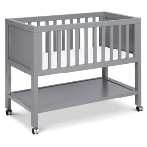 davinci archie portable bassinet in grey, removeable wheels, greenguard gold certified