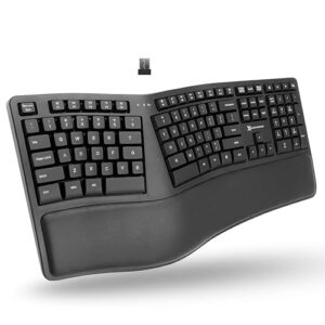 x9 wireless ergonomic keyboard with wrist rest - type naturally and comfortably longer - full size rechargeable 2.4g ergonomic keyboard wireless - 110 key split ergo computer keyboard for pc | chrome