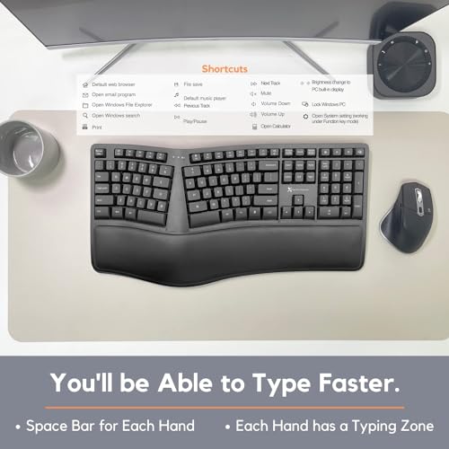 X9 Wireless Ergonomic Keyboard with Wrist Rest - Type Naturally and Comfortably Longer - Full Size Rechargeable 2.4G Ergonomic Keyboard Wireless - 110 Key Split Ergo Computer Keyboard for PC | Chrome