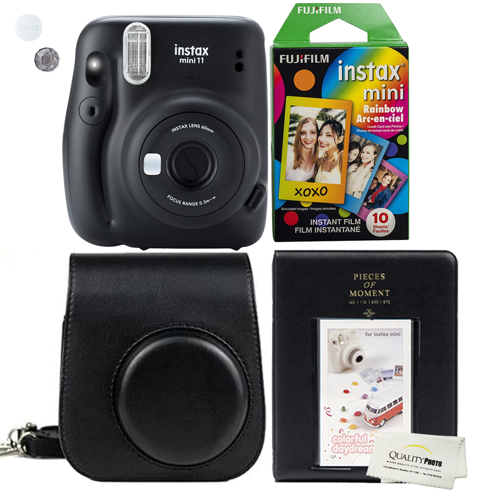 Fujifilm Instax Mini 11 Charcoal Grey Instant Camera Plus Matching Case, Photo Album and Fujifilm Character 10 Films (Rainbow)……