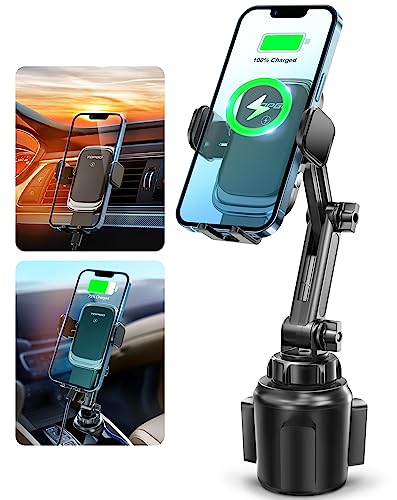 [Upgraded] TOPGO Cup Holder Phone Mount Wireless Charger,Universal Cell Phone Holder Car Charger Wireless-Charger-Cup-Phone-Holder Fast Charging for iPhone11/11 Pro/11 Pro Max, Samsung Galaxy Black