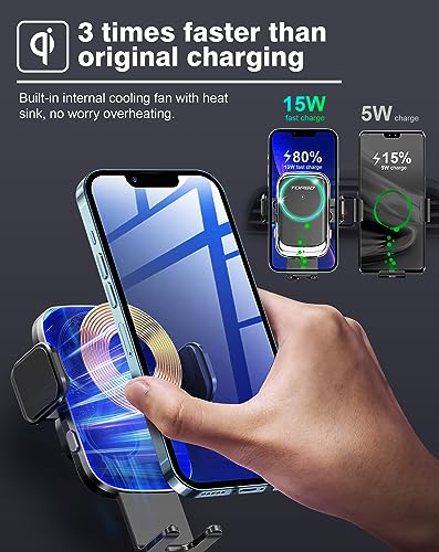 [Upgraded] TOPGO Cup Holder Phone Mount Wireless Charger,Universal Cell Phone Holder Car Charger Wireless-Charger-Cup-Phone-Holder Fast Charging for iPhone11/11 Pro/11 Pro Max, Samsung Galaxy Black