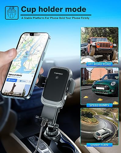 [Upgraded] TOPGO Cup Holder Phone Mount Wireless Charger,Universal Cell Phone Holder Car Charger Wireless-Charger-Cup-Phone-Holder Fast Charging for iPhone11/11 Pro/11 Pro Max, Samsung Galaxy Black