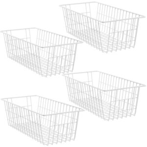 sanno 15.7" freezer baskets wire storage baskets bin organizer food,kitchen, basket organizers bins for home, bathroom, closet organization, white,set of 4