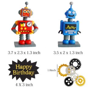 JeVenis Robot Cake Topper Robot Happy Birthday Cake Decoration Gear Cake Topper