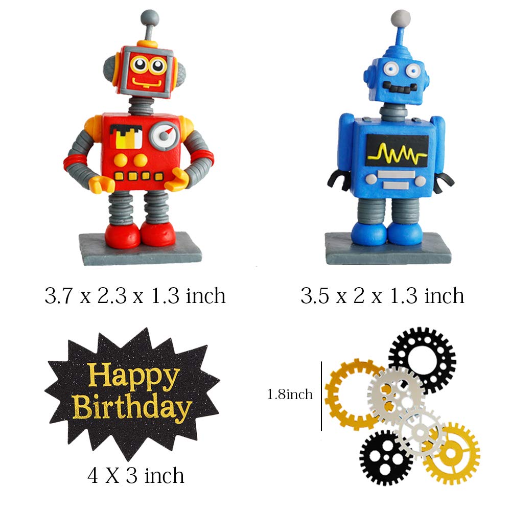 JeVenis Robot Cake Topper Robot Happy Birthday Cake Decoration Gear Cake Topper