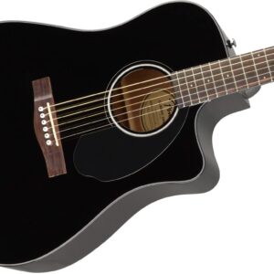 Fender CD-60SCE Solid Top Dreadnought Acoustic-Electric Guitar - Black Bundle with Hard Case, Instrument Cable, Tuner, Strap, Strings, Picks, and Austin Bazaar Instructional DVD