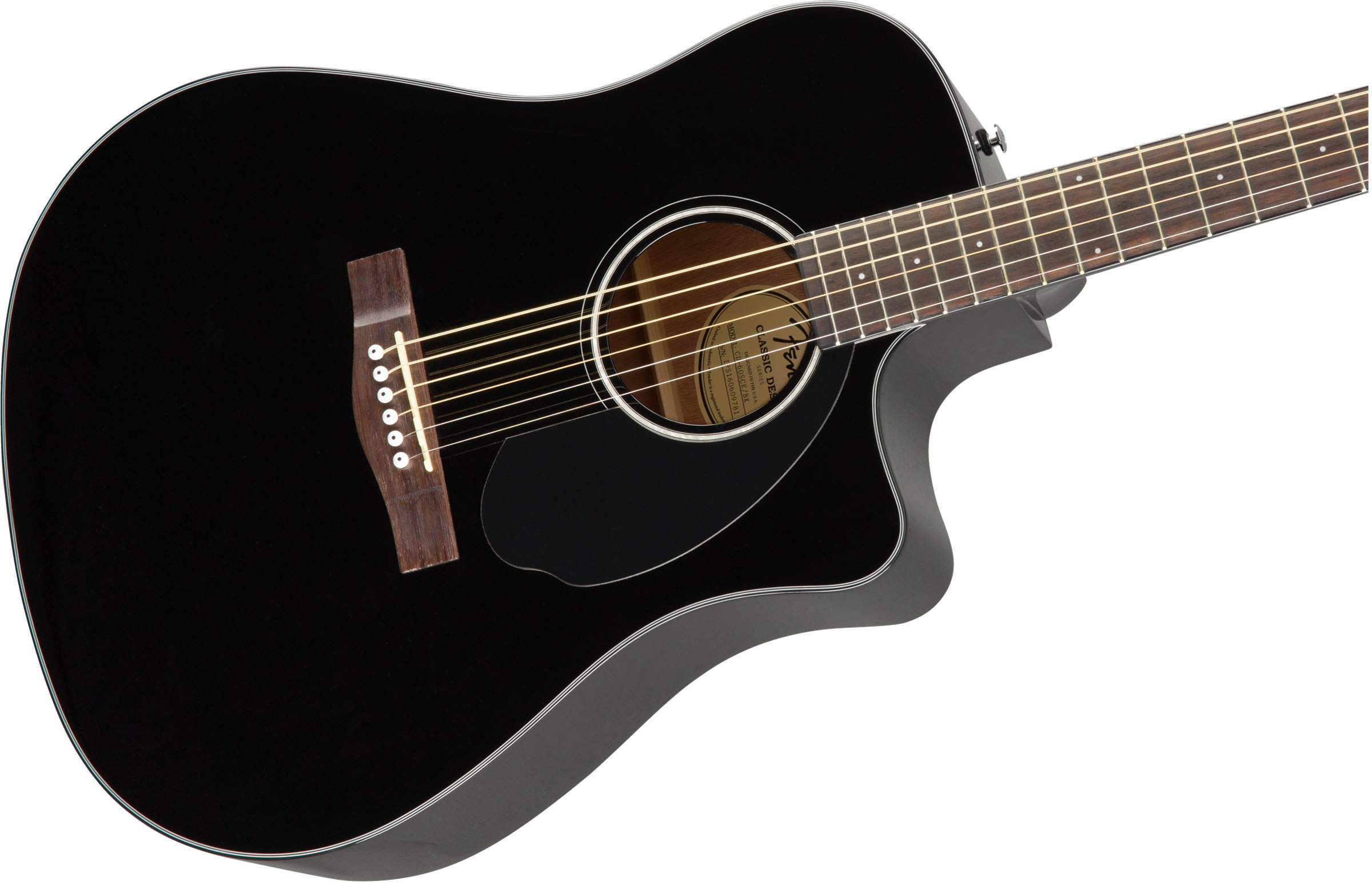 Fender CD-60SCE Solid Top Dreadnought Acoustic-Electric Guitar - Black Bundle with Hard Case, Instrument Cable, Tuner, Strap, Strings, Picks, and Austin Bazaar Instructional DVD