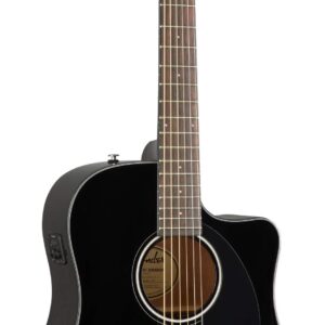 Fender CD-60SCE Solid Top Dreadnought Acoustic-Electric Guitar - Black Bundle with Hard Case, Instrument Cable, Tuner, Strap, Strings, Picks, and Austin Bazaar Instructional DVD