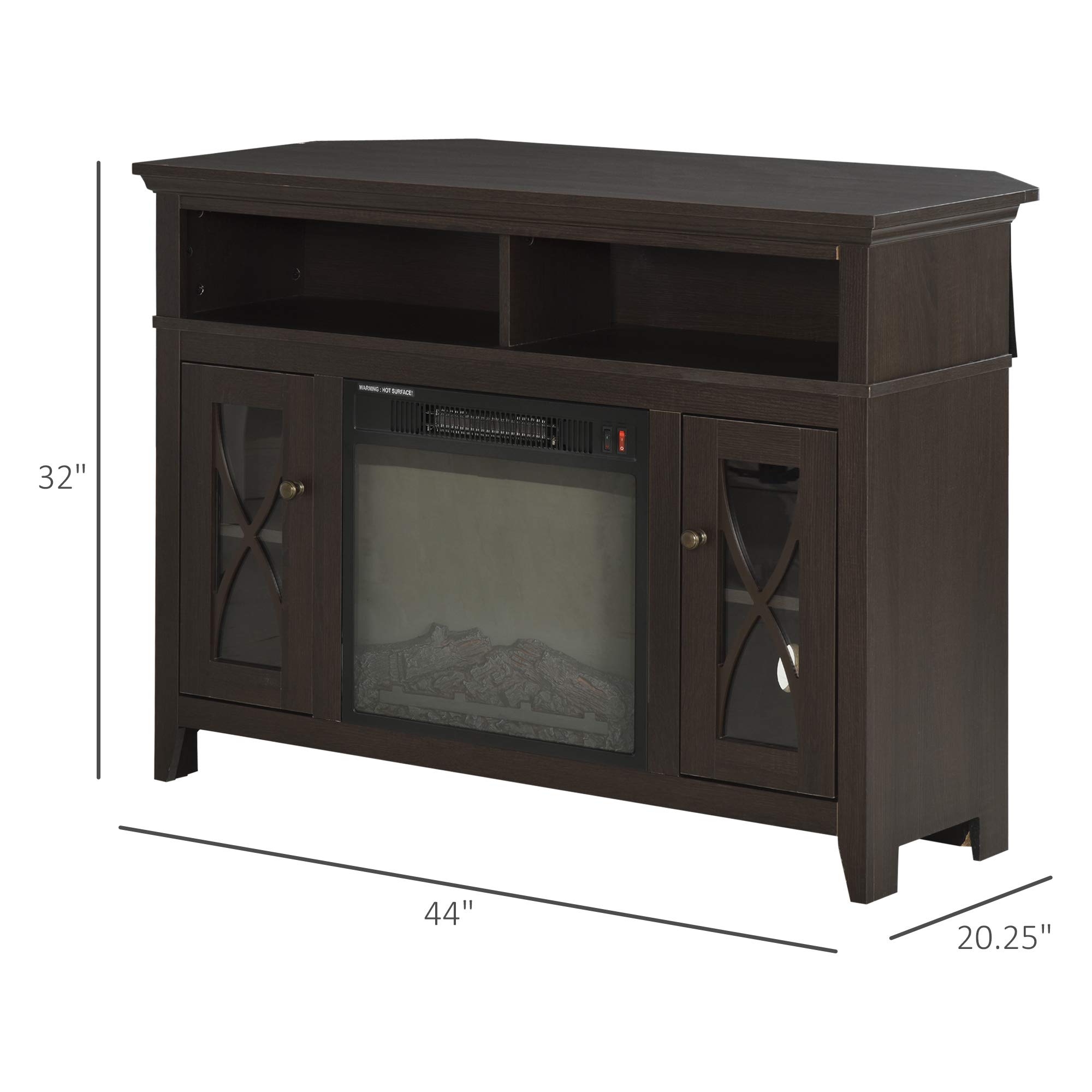 HOMCOM Electric Fireplace TV Stand for 50", Media Console Center Cabinet with 2 Shelves and 2 Cabinets with Adjustable Shelves for Corner, Dark Brown