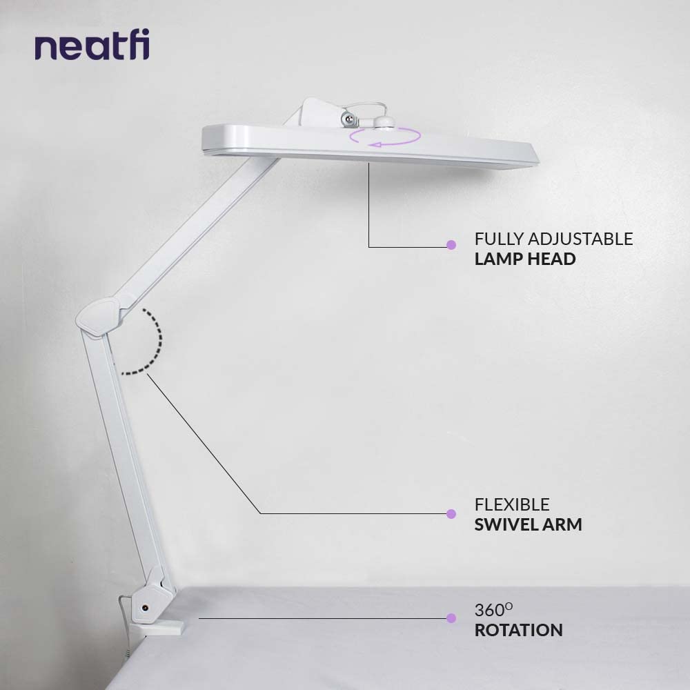 Neatfi XL 2,500 Lumens LED Task Lamp, 30W Super Bright Desk Lamp with Clamp, 162 Pcs SMD LED, Eye-Caring LED Lamp (Non-CCT, White)