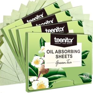 teenitor 400 counts oil blotting sheets for face, green tea oil absorbing sheets blotting paper for oily skin, oil absorbent pads face oil wipes oil sheets for women, oil control film large 10cmx7cm