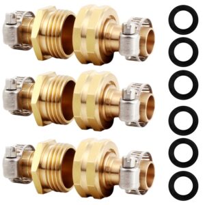 yelun solid brass garden hose repair connector with clamps hose end repair kit,fit for 5/8"garden hose fitting,male and female hose fittings(5/8"-3 set)