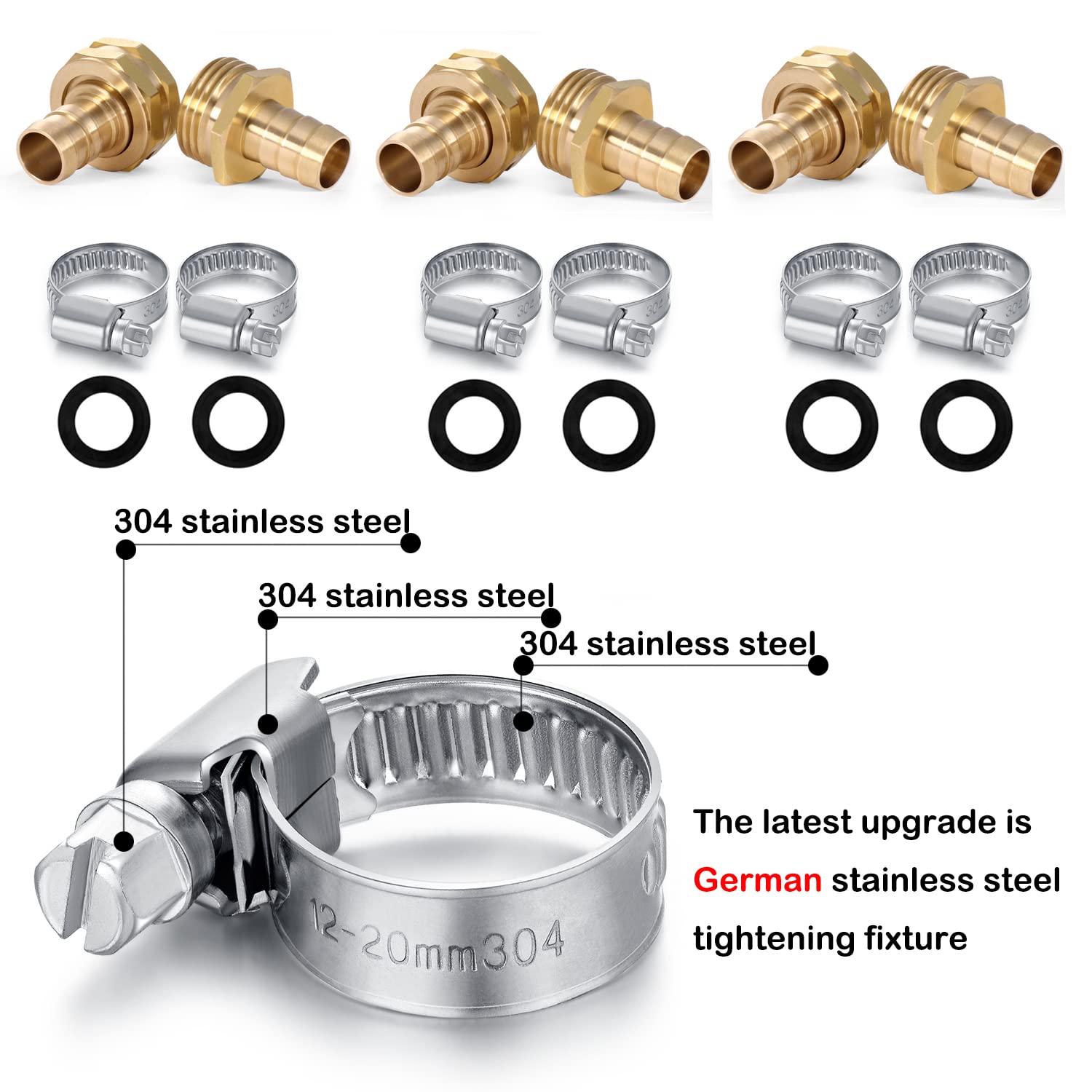 YELUN Solid Brass Garden Hose Repair Connector with Clamps Hose End Repair Kit,Fit for 5/8"Garden Hose Fitting,Male and Female Hose Fittings(5/8"-3 Set)
