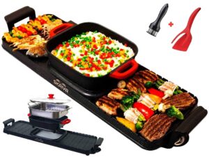 skaiva electric hot pot with grill and steamer 3 in 1 detachable shabu shabu hot pot electric indoor korean bbq grill, smokeless non-stick kbbq hotpot grill combo (gp-009a)