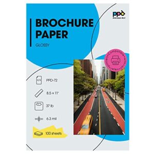 ppd 100 sheets inkjet glossy brochure and flyer paper 8.5x11 37lbs 140gsm professional quality double sided instant dry and water-resistant (ppd-72-100)