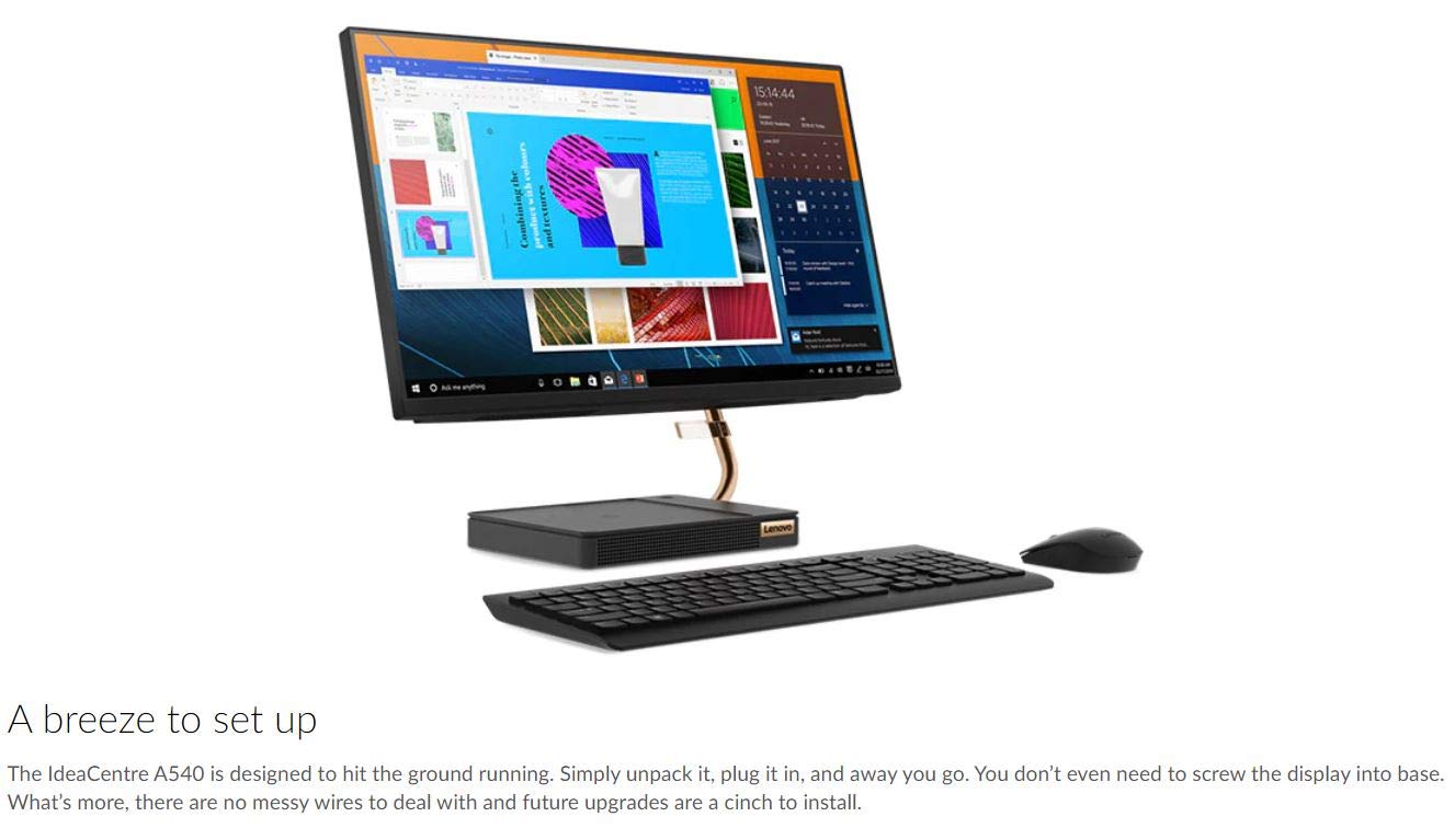 Lenovo 24" FHD (1920 x 1080) IPS Touchscreen All-in-One Ideacentre A540 with Intel 8 Core i7-9700T Processor up to 4.30 GHz, 16GB DDR4 RAM, 512GB PCIe SSD, and Windows 10 Home