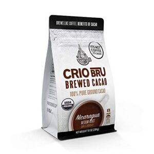 crio bru brewed cacao nicaragua medium roast - coffee alternative natural healthy drink | 100% pure ground cacao beans | 99.99% caffeine free, keto, low carb, paleo, non-gmo, organic (10 ounce (pack of 1))