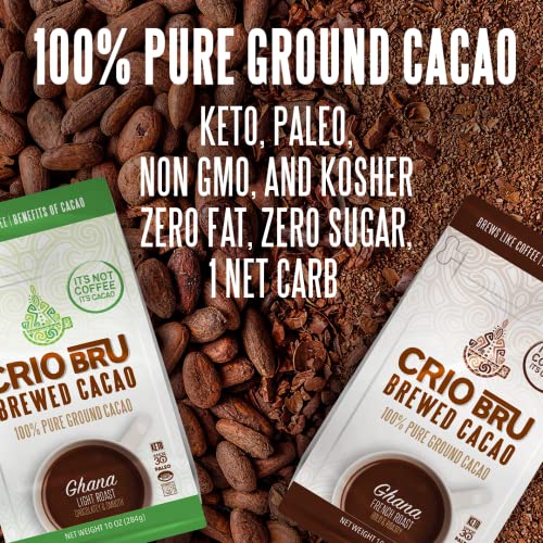 Crio Bru Brewed Cacao Nicaragua Medium Roast - Coffee Alternative Natural Healthy Drink | 100% Pure Ground Cacao Beans | 99.99% Caffeine Free, Keto, Low Carb, Paleo, Non-GMO, Organic (10 Ounce (Pack of 1))