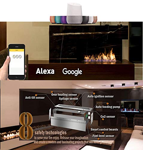 Remote Control Fireplace 180 cm 72'' Black WiFi Google Alexa 20L Bio Ethanol Burner Insert