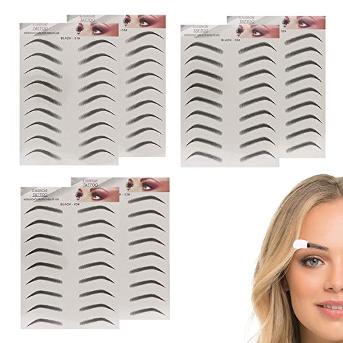 6 Sheets Eyebrow Tattoo Stickers 6D Realistic Stick-On Eyebrow Stencil Shape Waterproof Transfer Eyebrow Decal Quick Makeup Tool (Black)