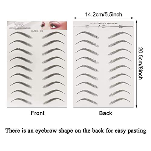 6 Sheets Eyebrow Tattoo Stickers 6D Realistic Stick-On Eyebrow Stencil Shape Waterproof Transfer Eyebrow Decal Quick Makeup Tool (Black)