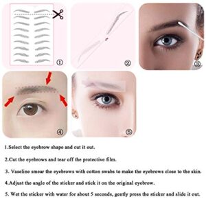 6 Sheets Eyebrow Tattoo Stickers 6D Realistic Stick-On Eyebrow Stencil Shape Waterproof Transfer Eyebrow Decal Quick Makeup Tool (Black)