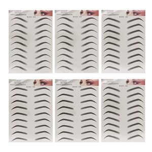 6 Sheets Eyebrow Tattoo Stickers 6D Realistic Stick-On Eyebrow Stencil Shape Waterproof Transfer Eyebrow Decal Quick Makeup Tool (Black)