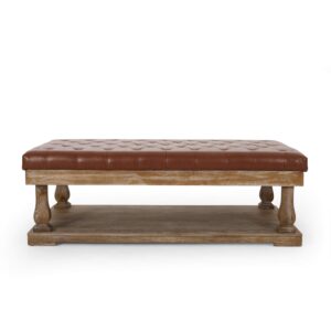 christopher knight home gavin contemporary upholstered rectangular ottoman, cognac brown and weathered