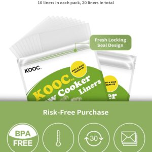 [NEW]KOOC Premium Slow Cooker Liners and Cooking Bags, Large Size Fits 4QT to 8.5QT Pot, 13"x21" (20 counts), Suitable for Oval & Round Pot, BPA Free