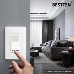 BESTTEN 10 Pack Dimmer Light Switch, Single Pole or 3-Way, LED Dimmer Switches, Compatible with Dimmable LED, CFL, Incandescent and Halogen Bulb, Neutral Wire Not Required, 120VAC