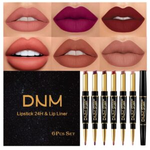 evpct 6pcs waterproof lip liner and with lipstick set kit last all day dnm chestnut nude dark brown matte red 24 hour long lasting 24 pen labiales mate 24 horas originales