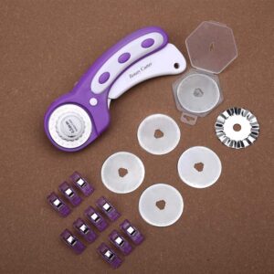 45mm Fabric Cutter Set, Rotary Cutter Tool Kit with 6 Replacement Rotary Blades, Quilting Rotary Cutter with Safety Lock Ergonomic Classic Comfort Loop for Crafting Sewing Quilting (Purple)