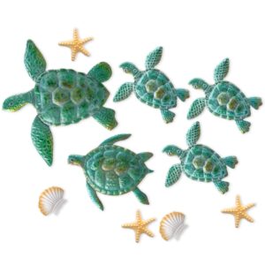 10 pieces sea turtle wall decor 3d ocean turtle starfish ornaments shell wall ornaments beach theme wall art decorations for indoor outdoor garden wall (aqua)