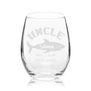 Veracco Uncle Shark Needs a Drink Stemless Wine Glass Funny Shark Gifts For Uncle Birthday Fathers Day (Clear, Glass)