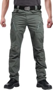 susclude men's tactical pants stretch, 9 pockets rip stop lightweight cargo work military trousers outdoor hiking plus size pants gray green 38wx32l