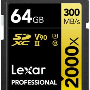 Lexar 128GB Professional 2000x SDXC Memory Card, UHS-II, C10, U3, V90, Full-HD & 8K Video, Up To 300MB/s Read, for DSLR, Cinema-Quality Video Cameras (LSD2000128G-BNNNU)