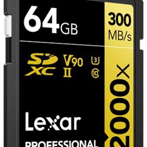 Lexar 128GB Professional 2000x SDXC Memory Card, UHS-II, C10, U3, V90, Full-HD & 8K Video, Up To 300MB/s Read, for DSLR, Cinema-Quality Video Cameras (LSD2000128G-BNNNU)