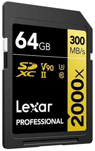 Lexar 128GB Professional 2000x SDXC Memory Card, UHS-II, C10, U3, V90, Full-HD & 8K Video, Up To 300MB/s Read, for DSLR, Cinema-Quality Video Cameras (LSD2000128G-BNNNU)