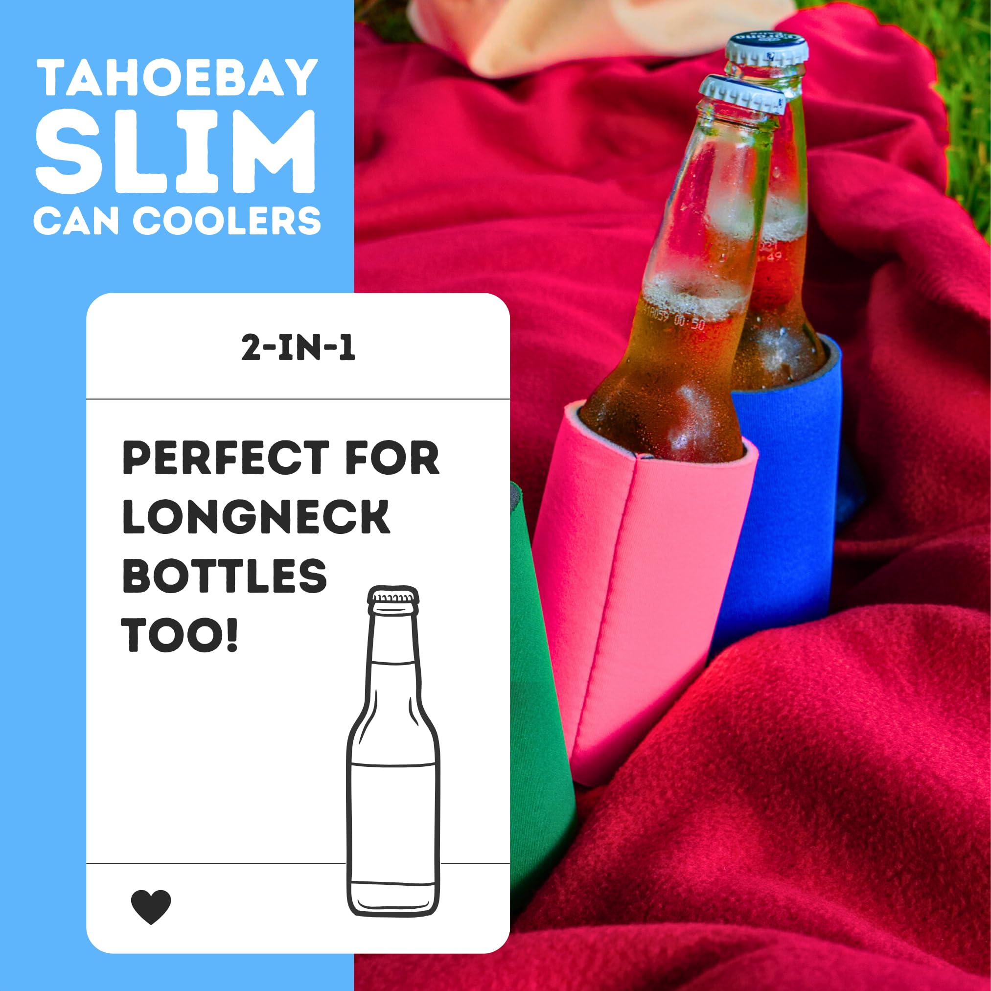 TahoeBay Slim Can Cooler Sleeves (12-Pack) Skinny Tall Cans 12 Oz Bulk Thin Seltzer Fit Sublimation Blanks for Vinyl Plain Blank Foam Beer Bottles Black White Assorted Solid Set (Black)