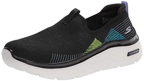 Skechers Women's GO Walk Hyper Burst Knit Slip ON Sneaker, Black/Multi, 7.5