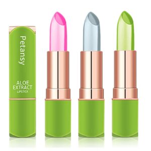 petansy 3 packs aloe vera lipstick, lips moisturizer long lasting nutritious lip balm magic temperature color change lip gloss-set(a)